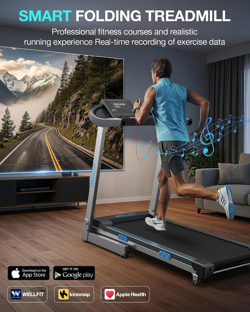 15% Auto Incline Foldable Treadmill, Heavy Duty Treadmills for Home | 400lbs Capacity, Voice Control, Bluetooth, Heart Rate Sensors,4.0HP Motor,Folding Running & Walking Pad for Seniors,Home Gym
