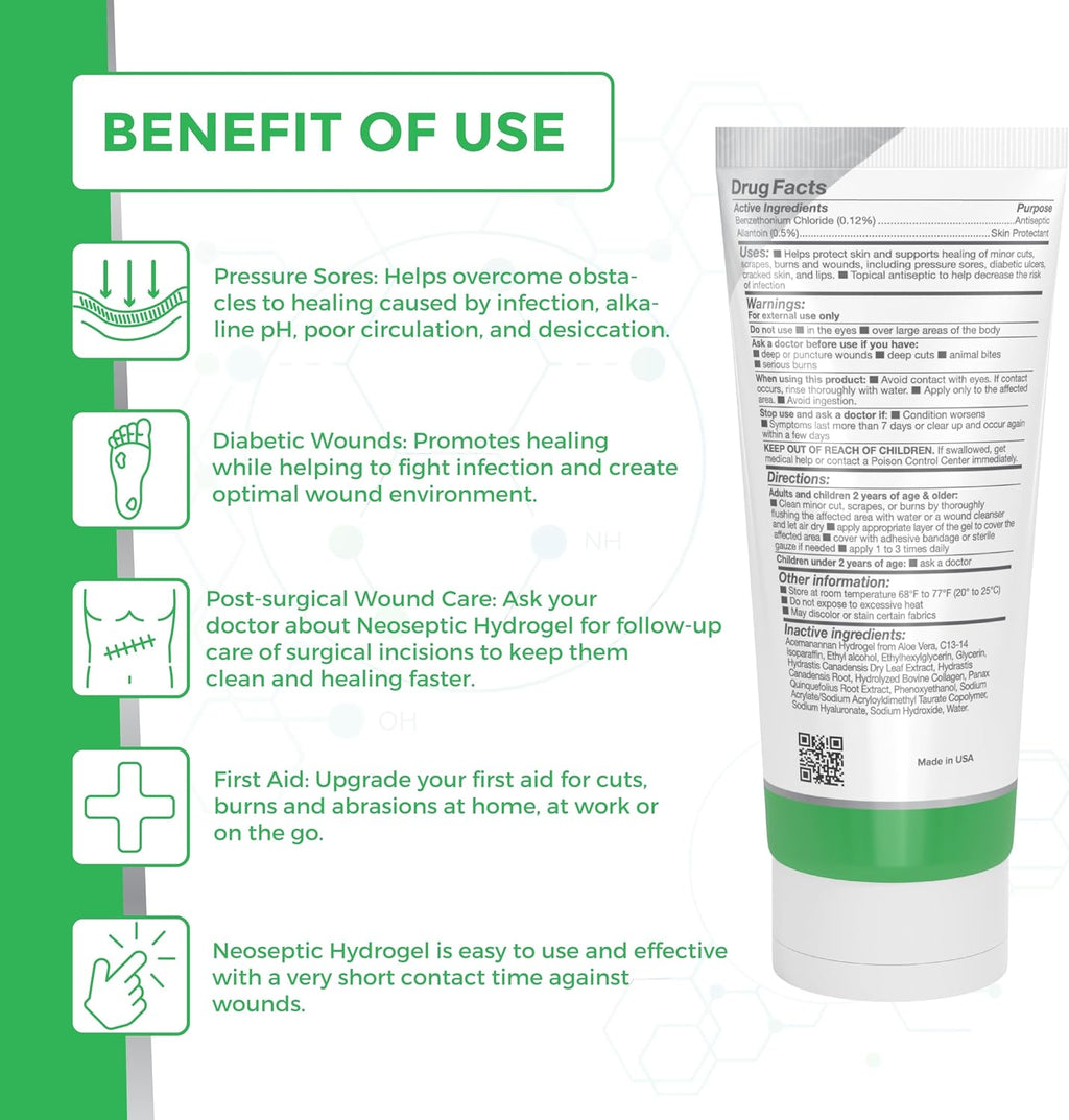 Antiseptic Scar & Wound Care Hydrogel - Repair, Protect Skin and Promote Faster Healing - pH Balanced Pain Relief Wound Gel for Burns and Dry Skin