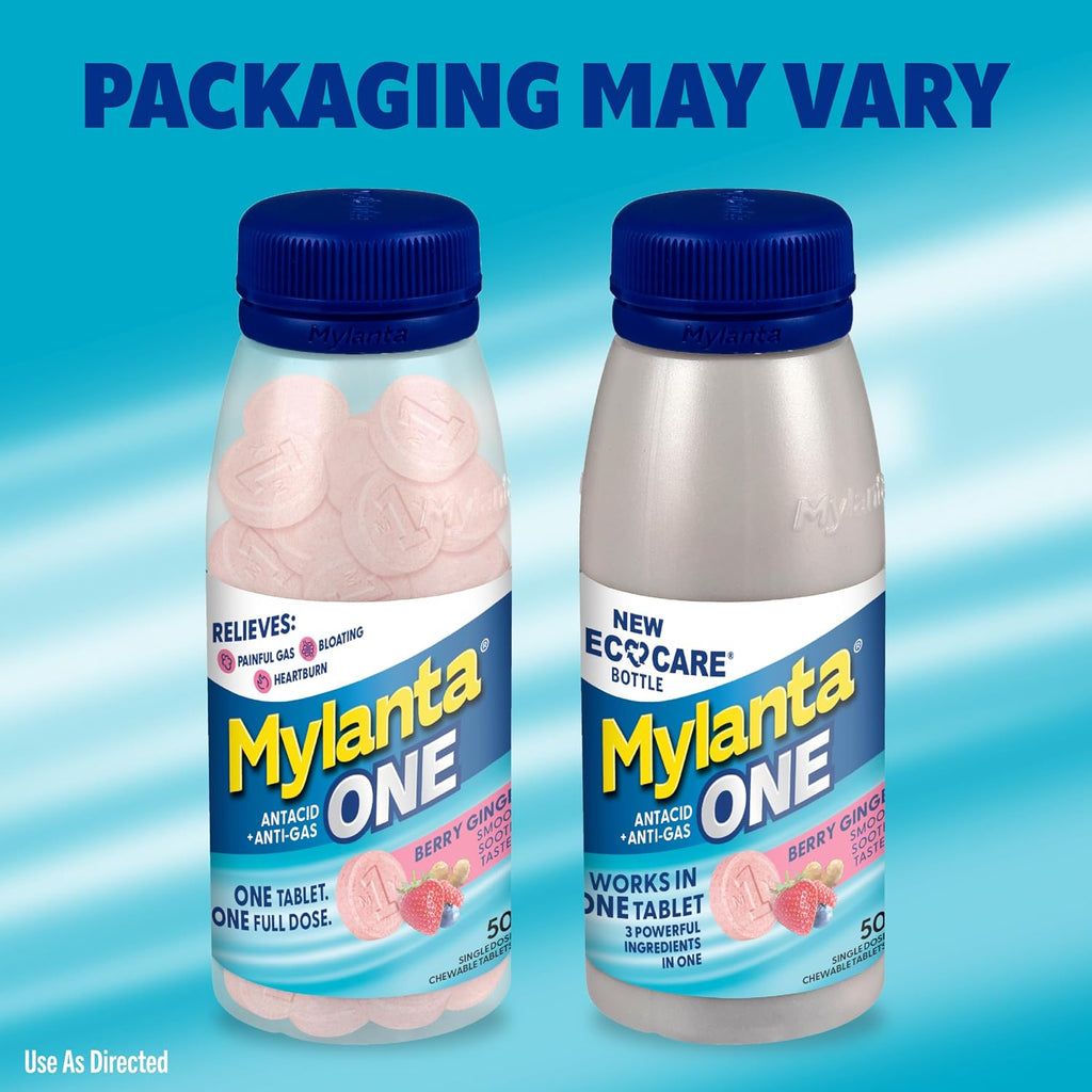 Mylanta One Antacid Tablets, Berry Ginger, Fast Relief, 50 Ct