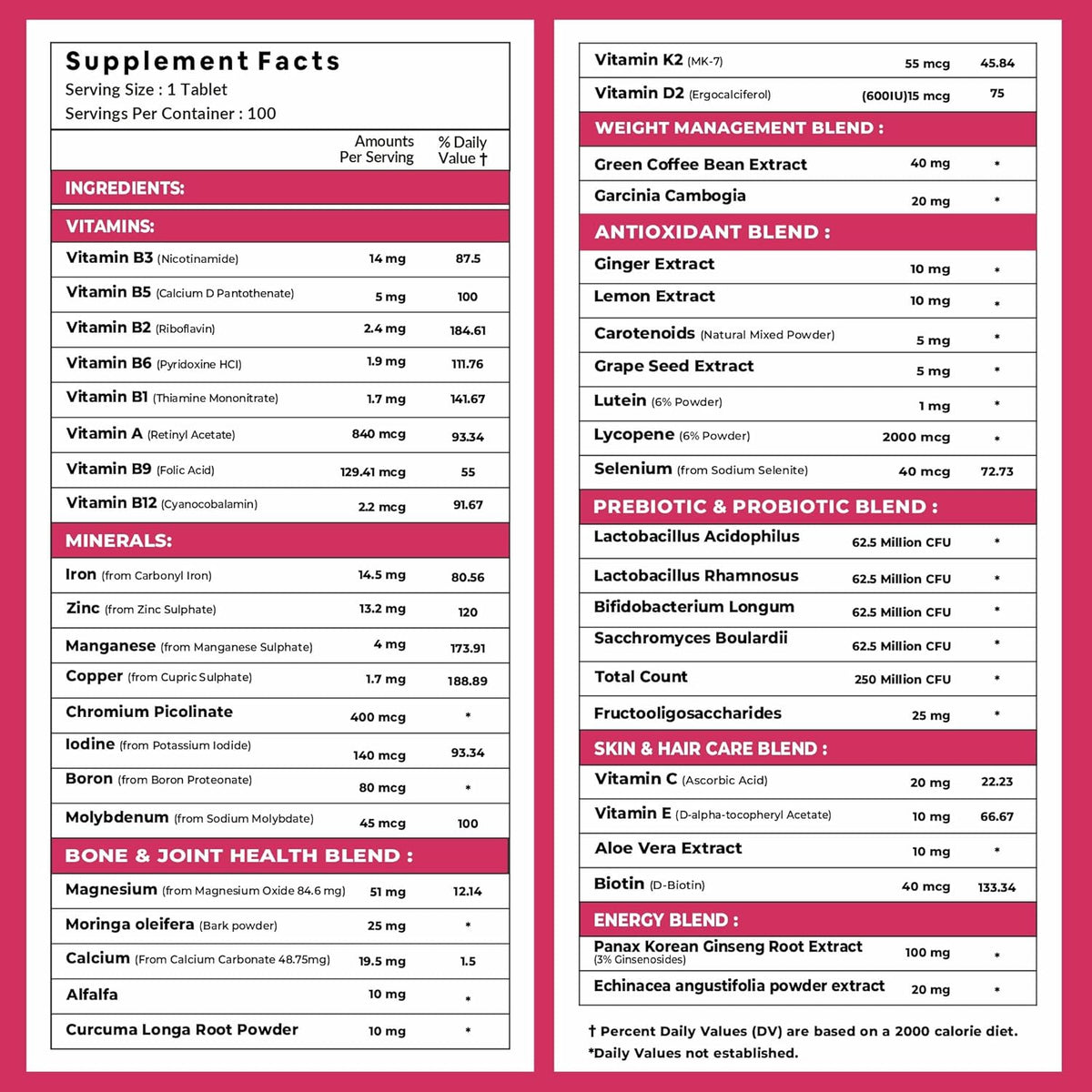 Dietary Supplements 100 tablets