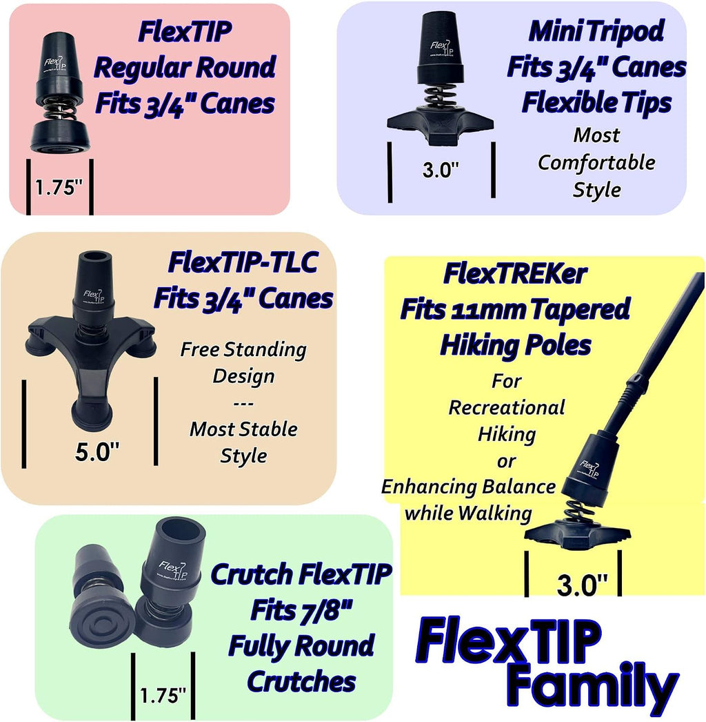 FlexTIP – Round Rubber Replacement Tip for Fashionable Walking Canes – Anti-Shock, Bending, All-Terrain Stability & Traction – Universal Attachment for 3/4” ID Walking Stick, Solid or Aluminum