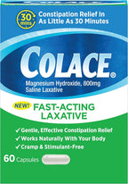 Colace Saline Laxative, Fast Acting Constipation Relief for Adults, 60 Ct | Gentle Magnesium Hydroxide Formula, Non-Stimulant Laxative, Severe Constipation Relief