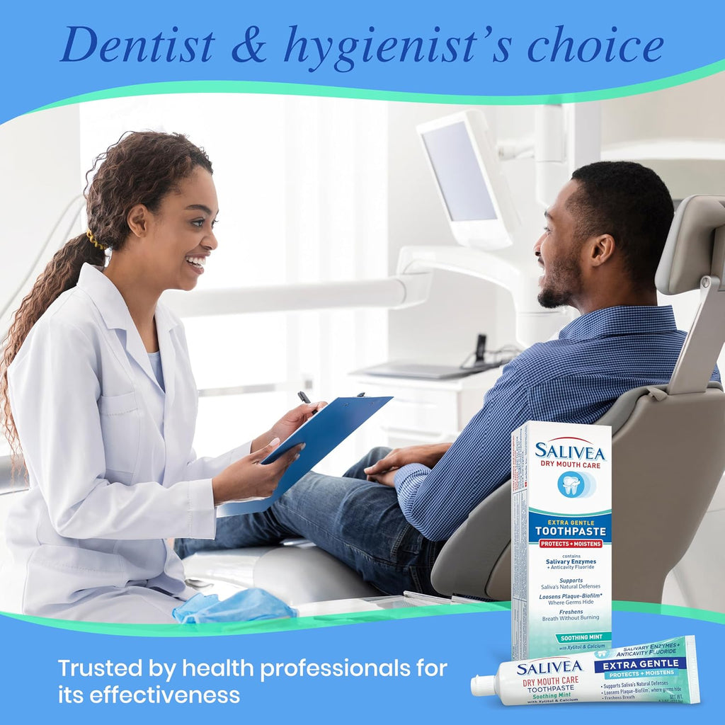 SALIVEA Dry Mouth Toothpaste Anticavity Fluoride Mint 4.3 oz Pack of 1 | Anticavity fluoride with xylitol and calcium, SLS free low foaming gentle formula for daily oral defense and fresh breath