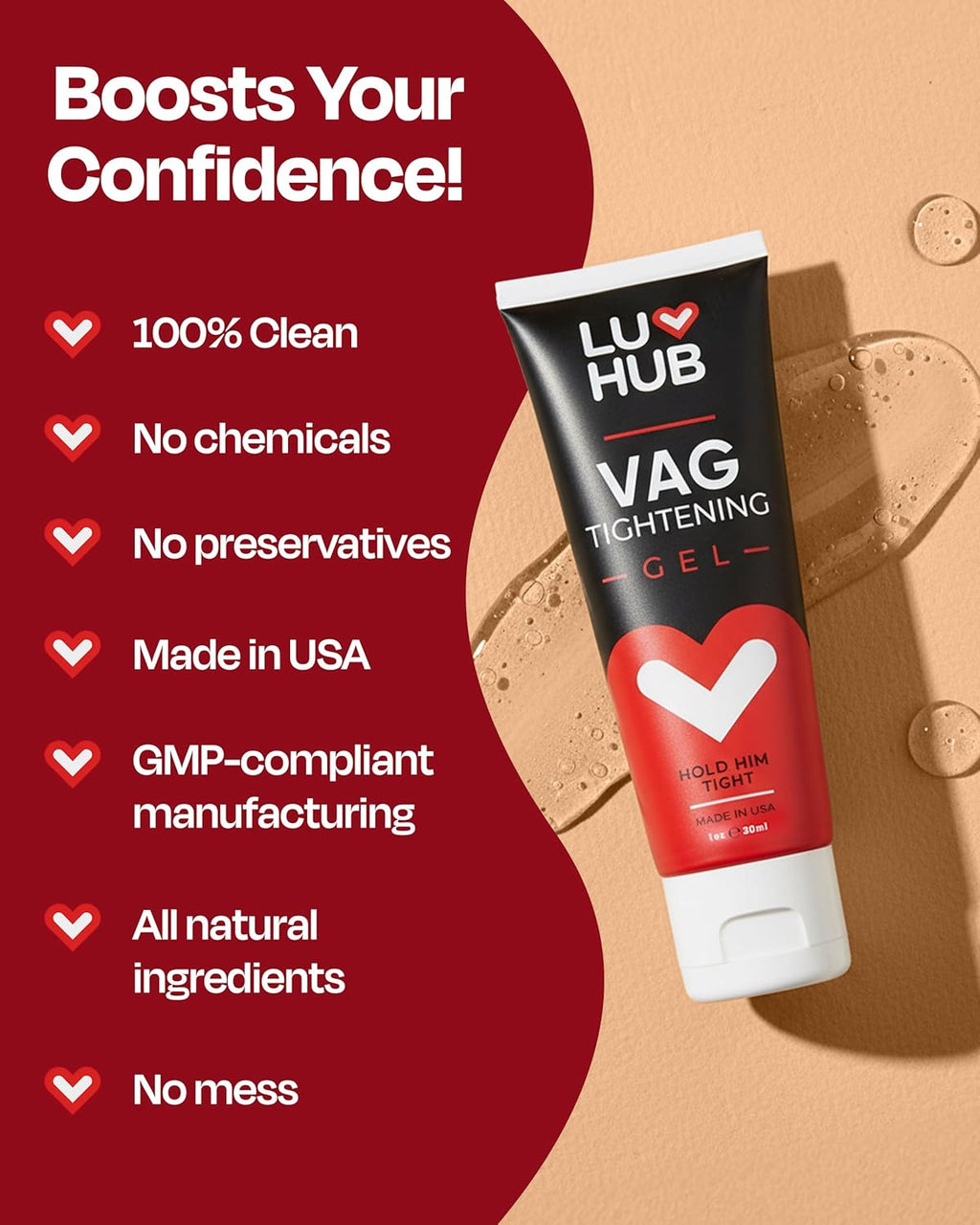 Luv Hub Vaginal Tightening Gel - Tighten your Vagina - Natural Firming Cream for Intimate Wellness - Compatible with Sensitive Skin, Hormonal Shifts, Postpartum Recovery - 1oz