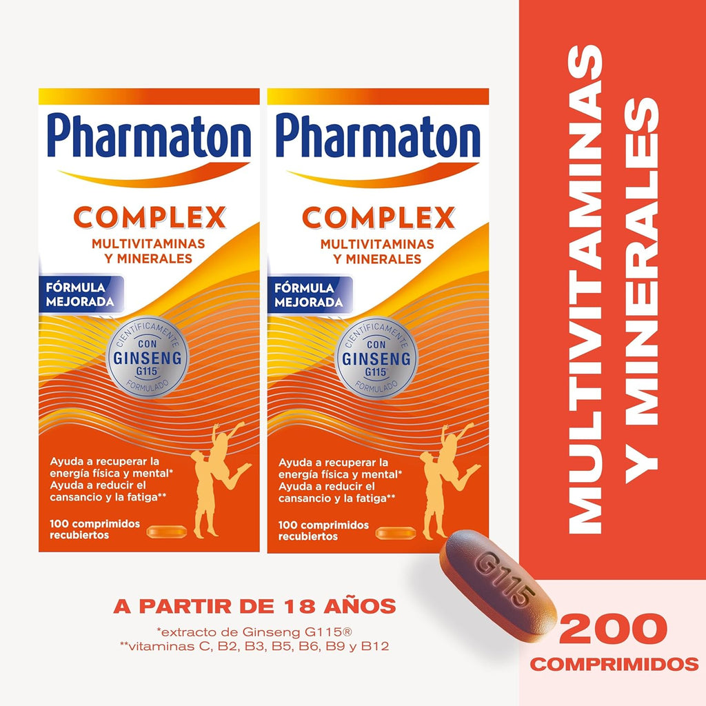 Pharmaton Complex - Multivitamin with Ginseng G115-200 Tablets - Physical & Mental Energy - Vitamins for Fatigue