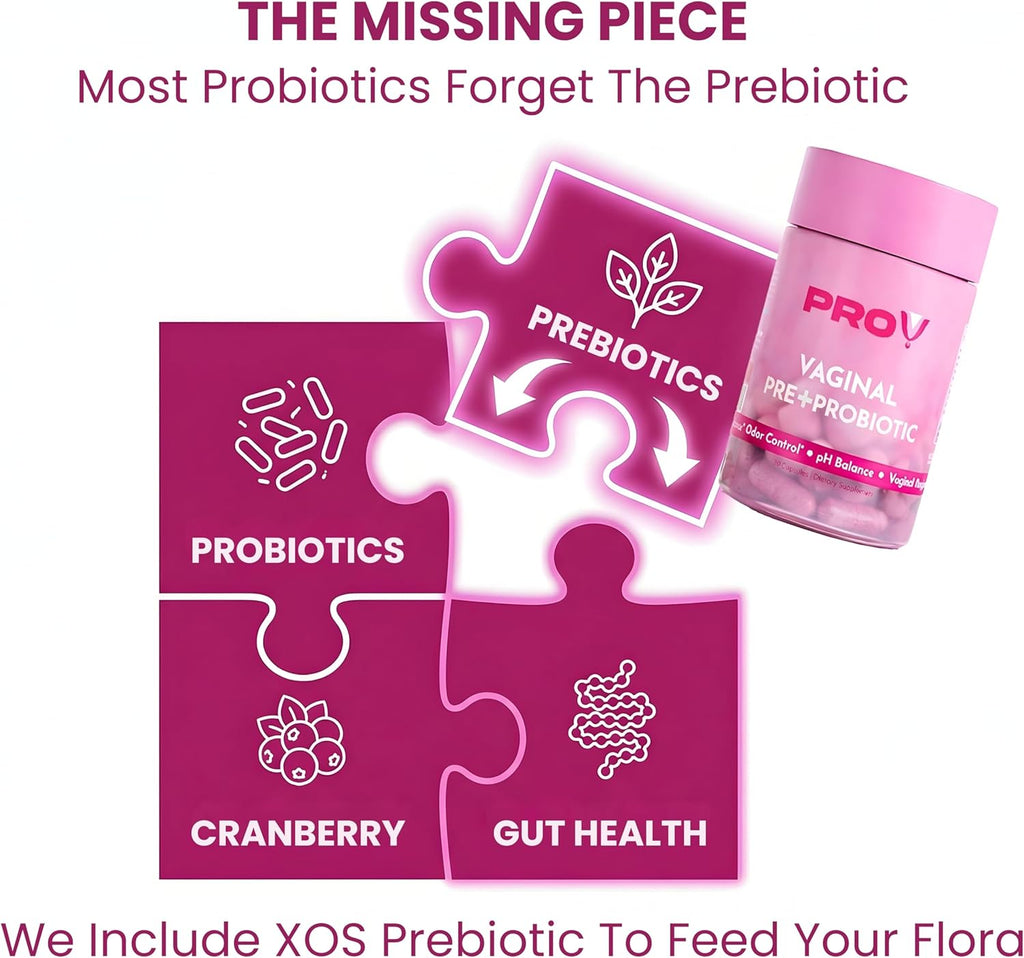 Pro-V Women’s Probiotic with Prebiotics & Cranberry - 4-in-1 Synbiotic for Vaginal Health, pH Balance, Odor & Urinary Tract Support - Daily Feminine Microbiome Supplement - 30 CT