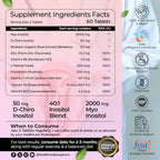 Health Veda Organics PCOS Support Supplement for Women | Myo-Inositol + D-Chiro Inositol 40:1 | 60 Plant-Based Veg Tablets | Support Regular Menstruation