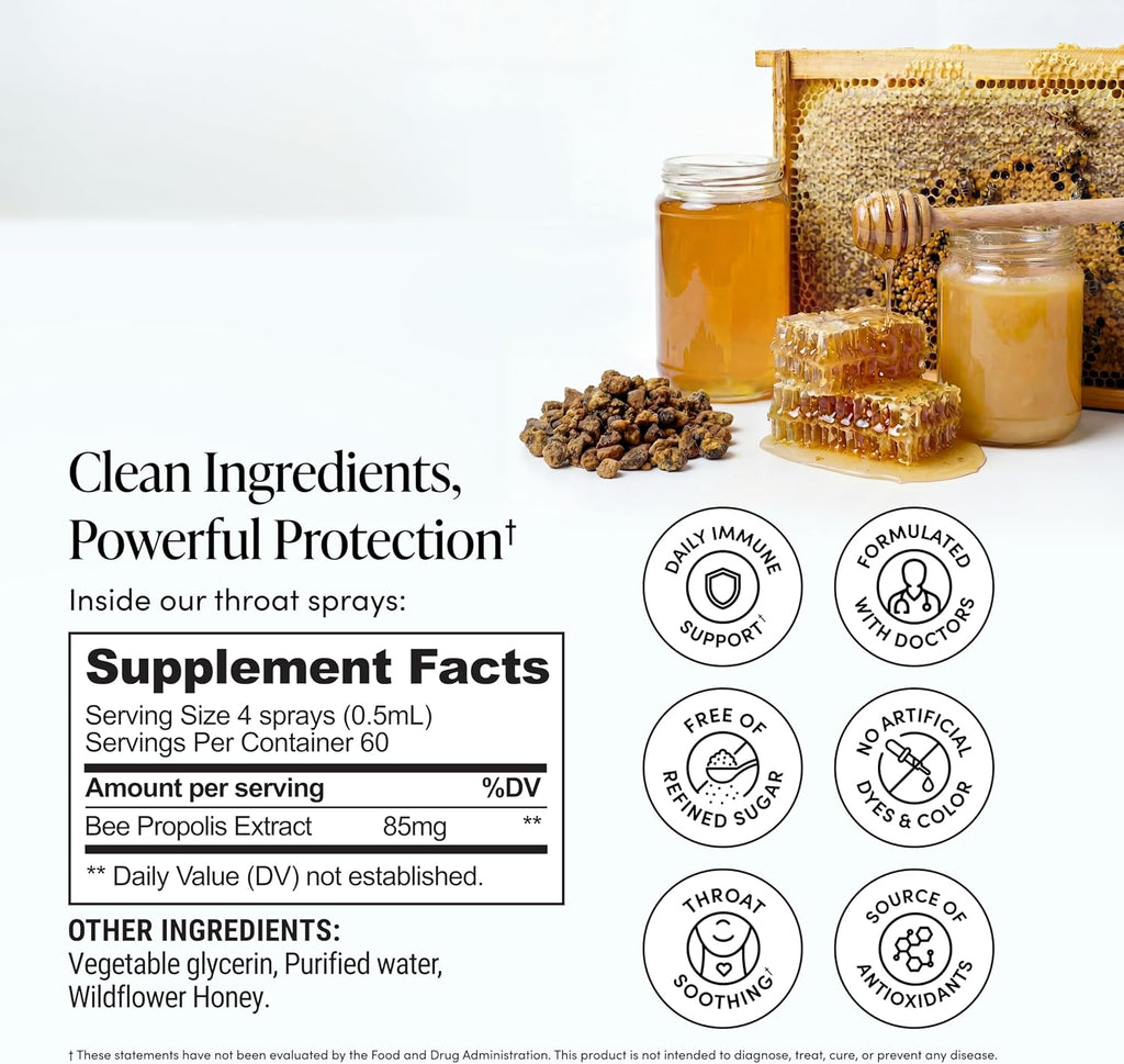 Beekeeper's Naturals Propolis Throat Spray for Daily Immune Support, 1 oz | 95% Bee Propolis Extract, Natural Immune Support & Sore Throat Relief, Antioxidants, Keto, Paleo, Gluten-Free