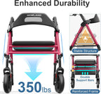 HOMLAND Foldable Rollator Walkers for Seniors with Seat, 16" Enlarged Seat | 350 lb Sturdy Frame, 16"×12" Seat 1.9" Thick, 8" Big Wheels, Adjustable Height, Tool-Free Assembly, All Terrain Mobility Aid