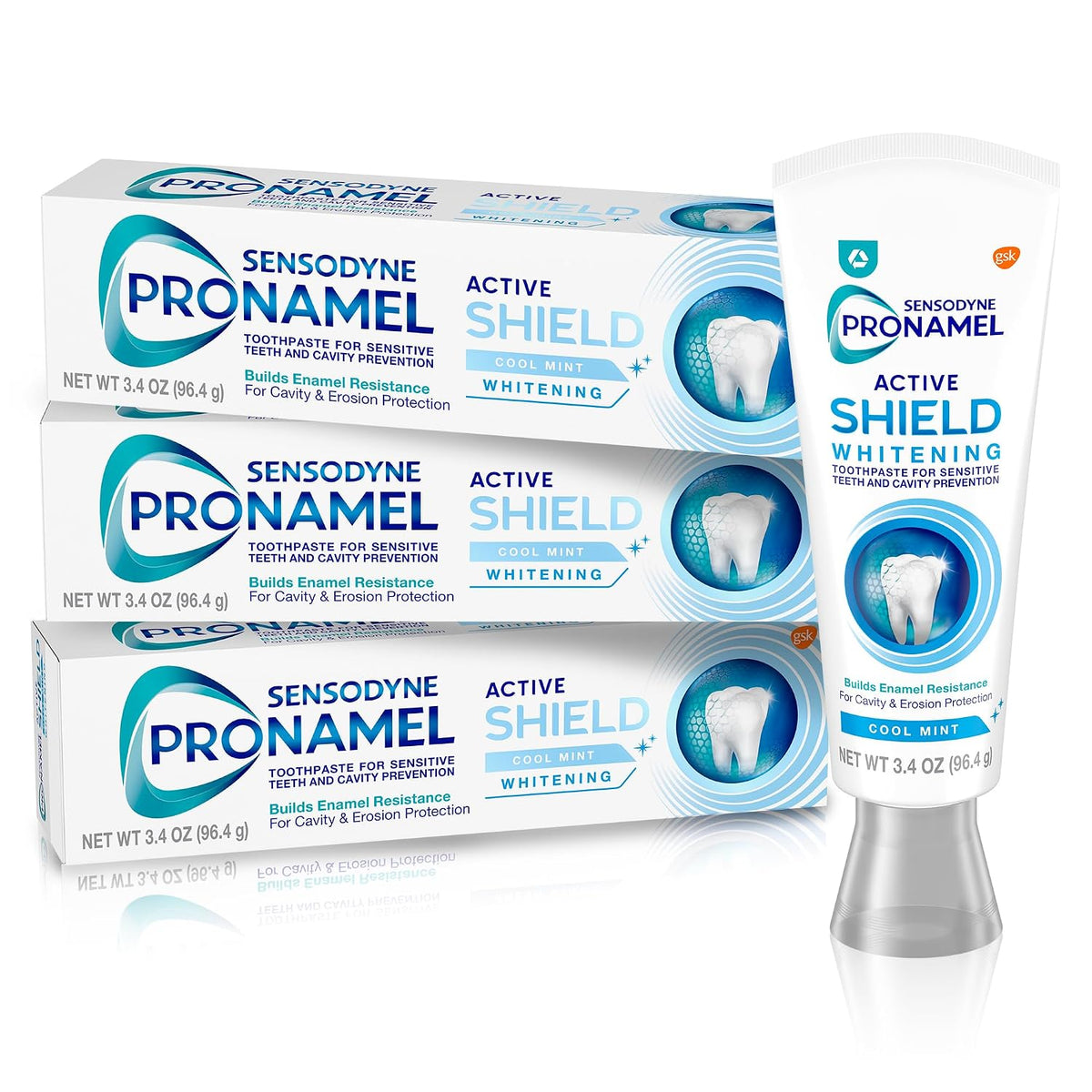 Sensodyne Pronamel Active Shield Whitening Enamel Toothpaste, 3.4 oz x 3 | Helps Defend Against Cavities and Erosion, Cool Mint, Medicare Advantage OTC (MAOTC) Eligible, SLS Free