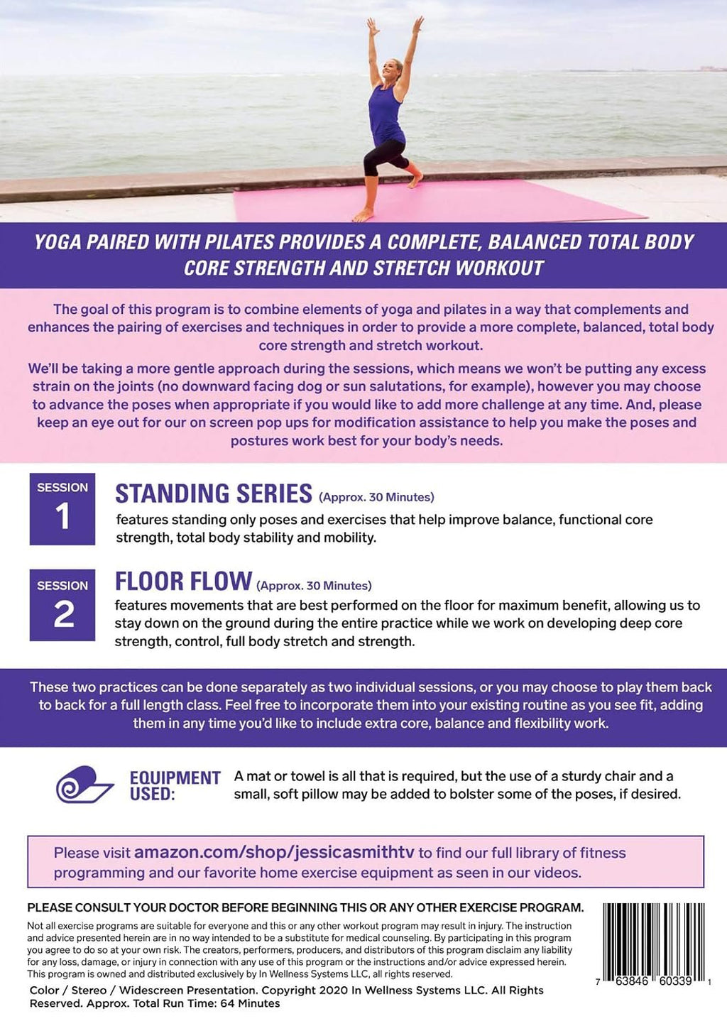 Gentle Yoga Plus Pilates DVD: Low Impact Abs, Core, Flexibility, Balance, Two Total Body At Home No Equipment Workouts with Jessica Smith