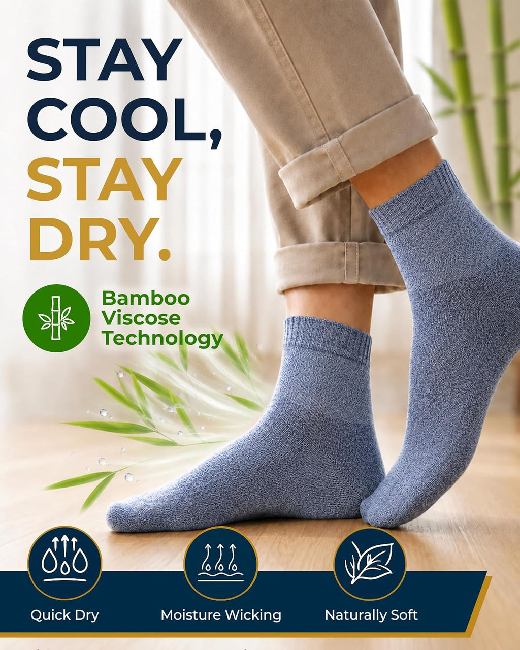 Pembrook® Bamboo Viscose Diabetic Socks for Women & Men - 6 Pairs Ankle Socks for Swollen Feet | Neuropathy Socks