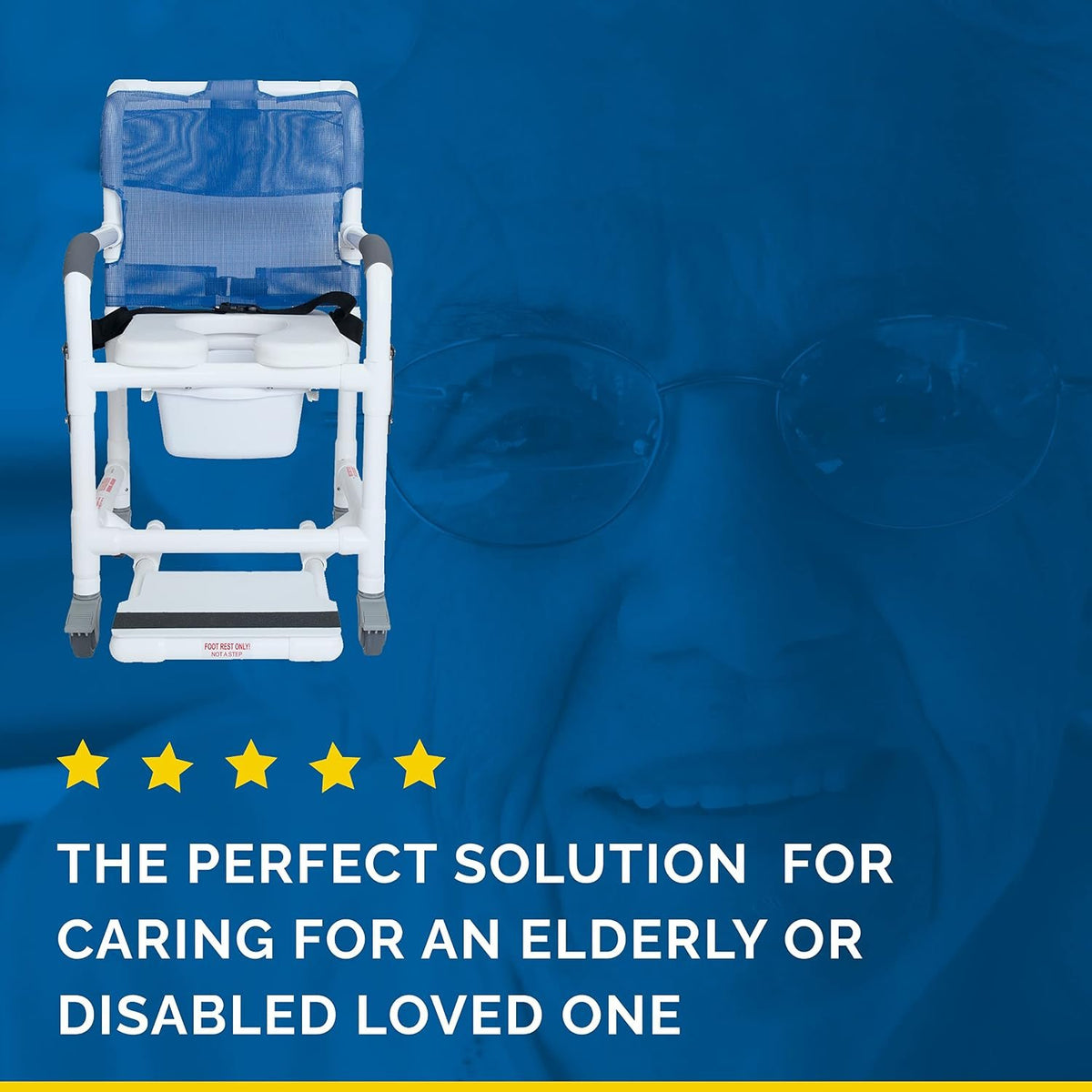Institutional Grade Rolling Shower Commode Chair with Wheels & Drop Arms – Padded Seat, Locking Casters, Sliding Footrest, Seat Belt – Fits Over Toilet – 300 lb Capacity – DL-1