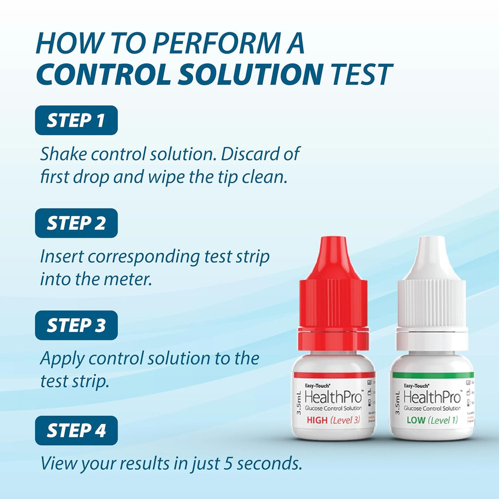 HealthPro Glucose Control Solution (High & Low Vials) | Compatible with HealthPro Glucose Monitoring System, 3.5 mL Each