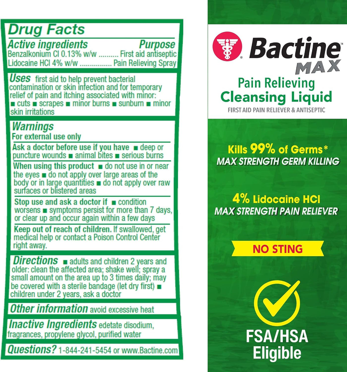 Bactine MAX First Aid Spray - Cleansing Spray with 4% Lidocaine - Relief for Minor Cuts, Burns & Bug Bites - 5oz, 4 Pack | With 4% Lidocaine, Numbs and Relieves Pain and Itch for Minor Cuts, Scrapes, Burns, and Bug Bites