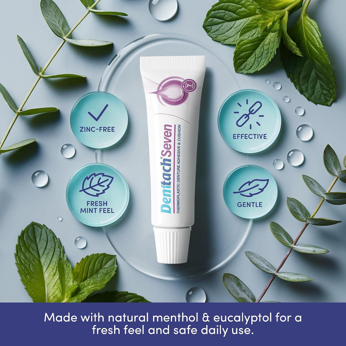 Denttach Seven Denture Adhesive, Thermoplastic Denture Adhesive Up to 7 Days, Extra Strong Waterproof, Secure Denture Grip & Cushion, Refit, Reliner for Upper & Lower Dentures, Comfortable, Zinc Free