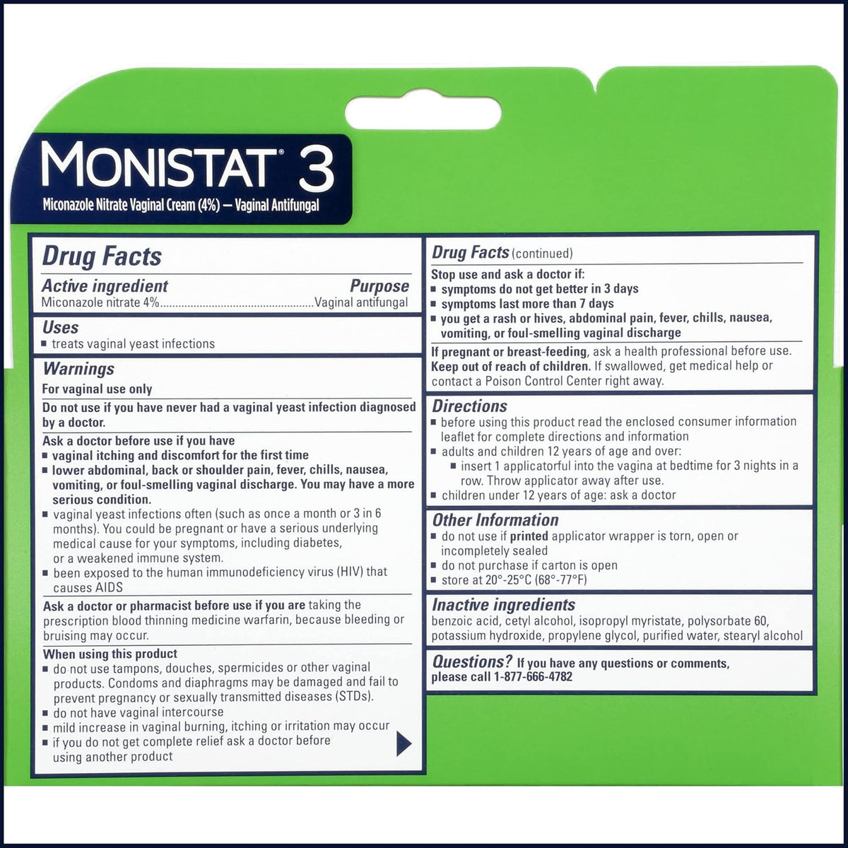 Monistat 3-Day Yeast Infection Treatment for Women, Miconazole Cream, 3 Prefilled Applicators
