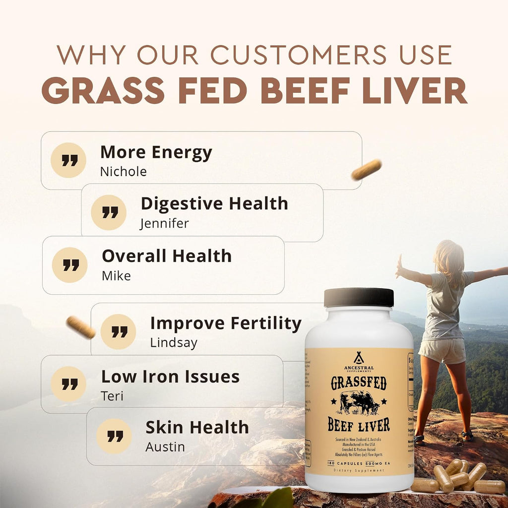 Ancestral Supplements Beef Liver Support Capsules, Iron & Energy, 180 Ct