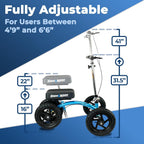 KneeRover Quad All Terrain Knee Scooter for Adults, Metallic Blue | Four Pneumatic Wheels, Heavy Duty Knee Walker For Foot Surgery, Broken Ankle Foot Injuries Recovery, Knee Crutch Alternative