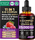 Vitamin B Complex 23000mcg - Methyl B12| B9 Folic|B7 Biotin,B1,B2,B3,B5,B6, | Vitamin B Complex Liquid Drops for Men & Women with Vitamin C, Choline & Inositol for Energy, Immune & Brain Support - 2Oz