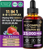 Vitamin B Complex 23000mcg - Methyl B12| B9 Folic|B7 Biotin,B1,B2,B3,B5,B6, | Vitamin B Complex Liquid Drops for Men & Women with Vitamin C, Choline & Inositol for Energy, Immune & Brain Support - 2Oz