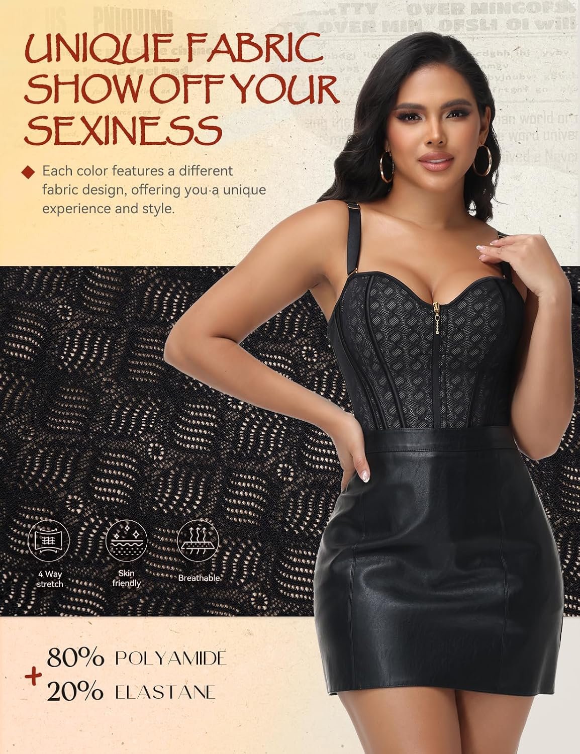 SHAPSHE Waist Trainer for Women Bustier Corset Overbust Sexy Top Tummy Control Shapewear for Going Out Party with Zipper