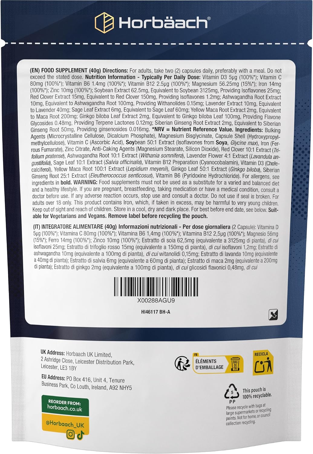 Perimenopause Supplement | with Maca, Red Clover, Sage Extract, Ashwagandha and more! | 60 Vegan Capsules | Horbaach