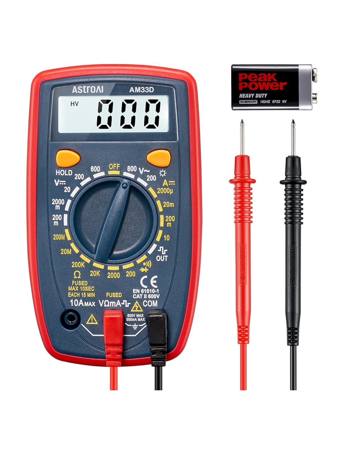 AstroAI Digital Multimeter, Professional Polymeter, Voltmeter, Electrical Tester, Multimeter for DC Current, AC/DC Voltage, Resistance, Continuity and Test Diodes