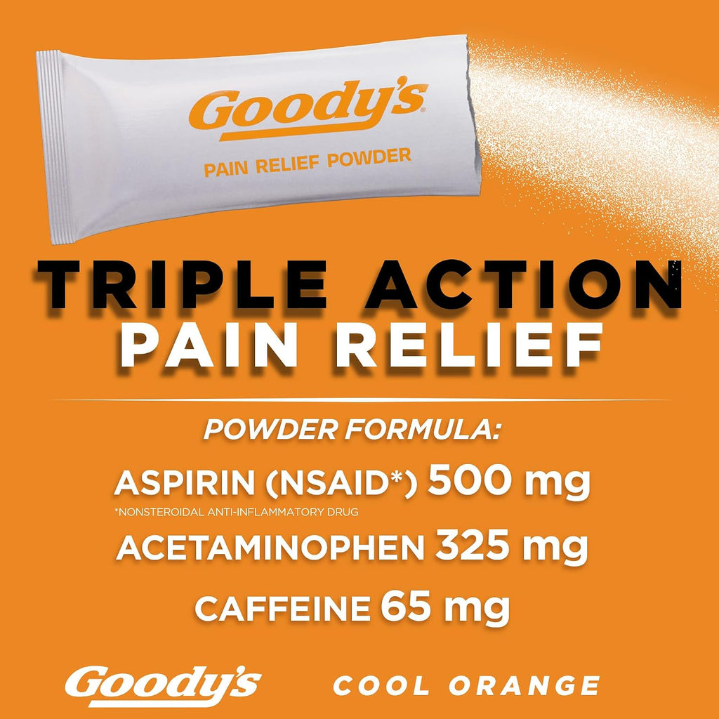 Goody's Triple Action Pain Relief, Cool Orange Powder, 24 Count, Pack of 2 | Goodys Headache Powder, With Acetaminophen, Aspirin & Caffeine, Fast & Effective Headache Relief for Adults, Dissolve Packs