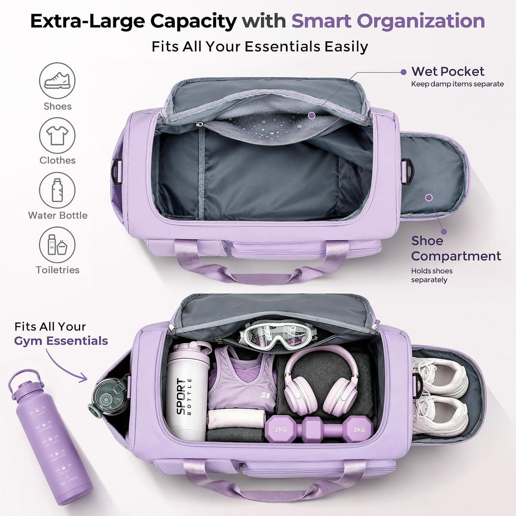 FIORETTO Women's Gym Duffle Bag with Shoes Compartment, 30L Capacity, Ideal for Travel, Gym, Sports, Duffel, Weekender