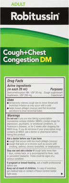 Robitussin DM Cough and Chest Congestion, Raspberry, 8 fl oz | Adult Cough Suppressant and Expectorant, Cough Plus Chest Congestion, Thins and Loosens Mucus, Fast and Effective Relief