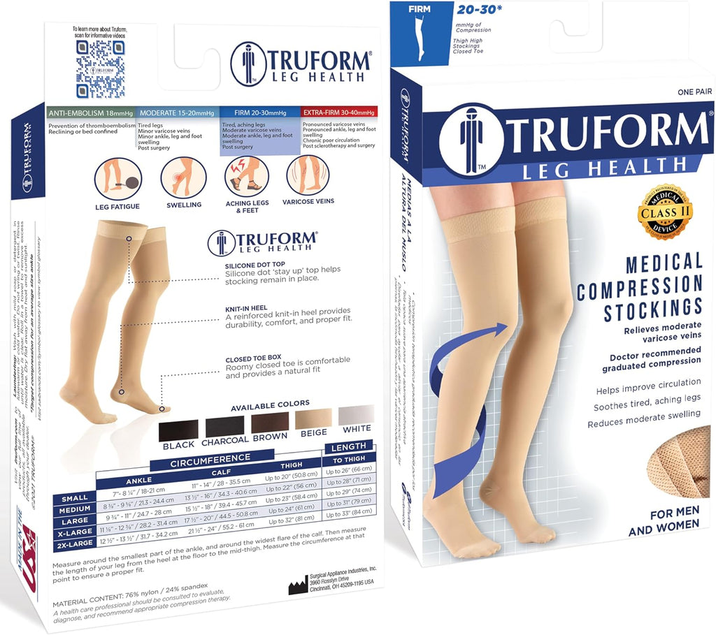 Truform 20-30 mmHg Compression Stockings for Men and Women, Knee High Length, Closed Toe