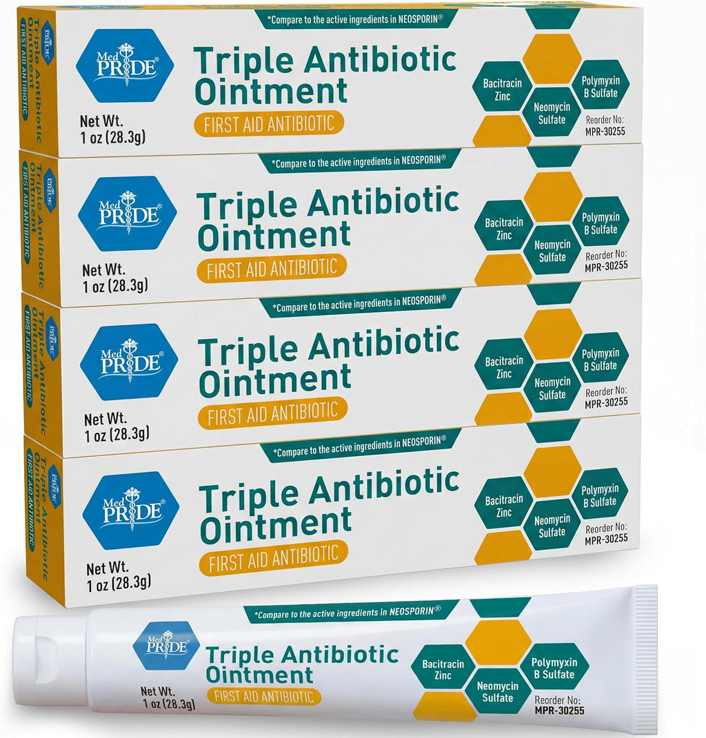 MED Pride Triple Antibiotic Ointment, First Aid Cream, 1 oz Tubes, 4-Pack