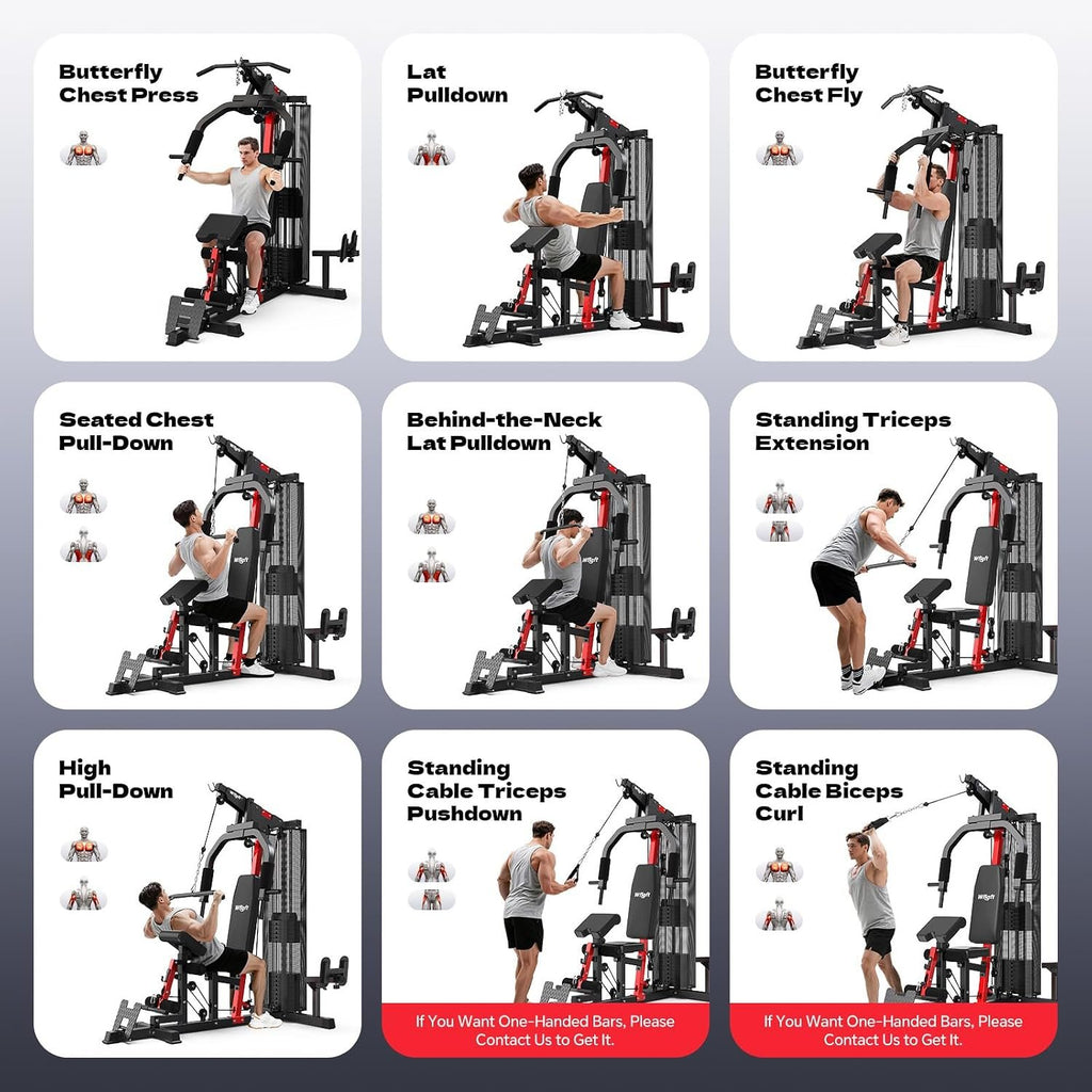 Home Gym Workout Equipment 148 LB Weight Stack, Full Body Workout Machine for LAT Pulldown, Chest Press, Leg Extension & Strength Training, Multi Function Fitness Equipment