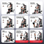 Home Gym Workout Equipment 148 LB Weight Stack, Full Body Workout Machine for LAT Pulldown, Chest Press, Leg Extension & Strength Training, Multi Function Fitness Equipment