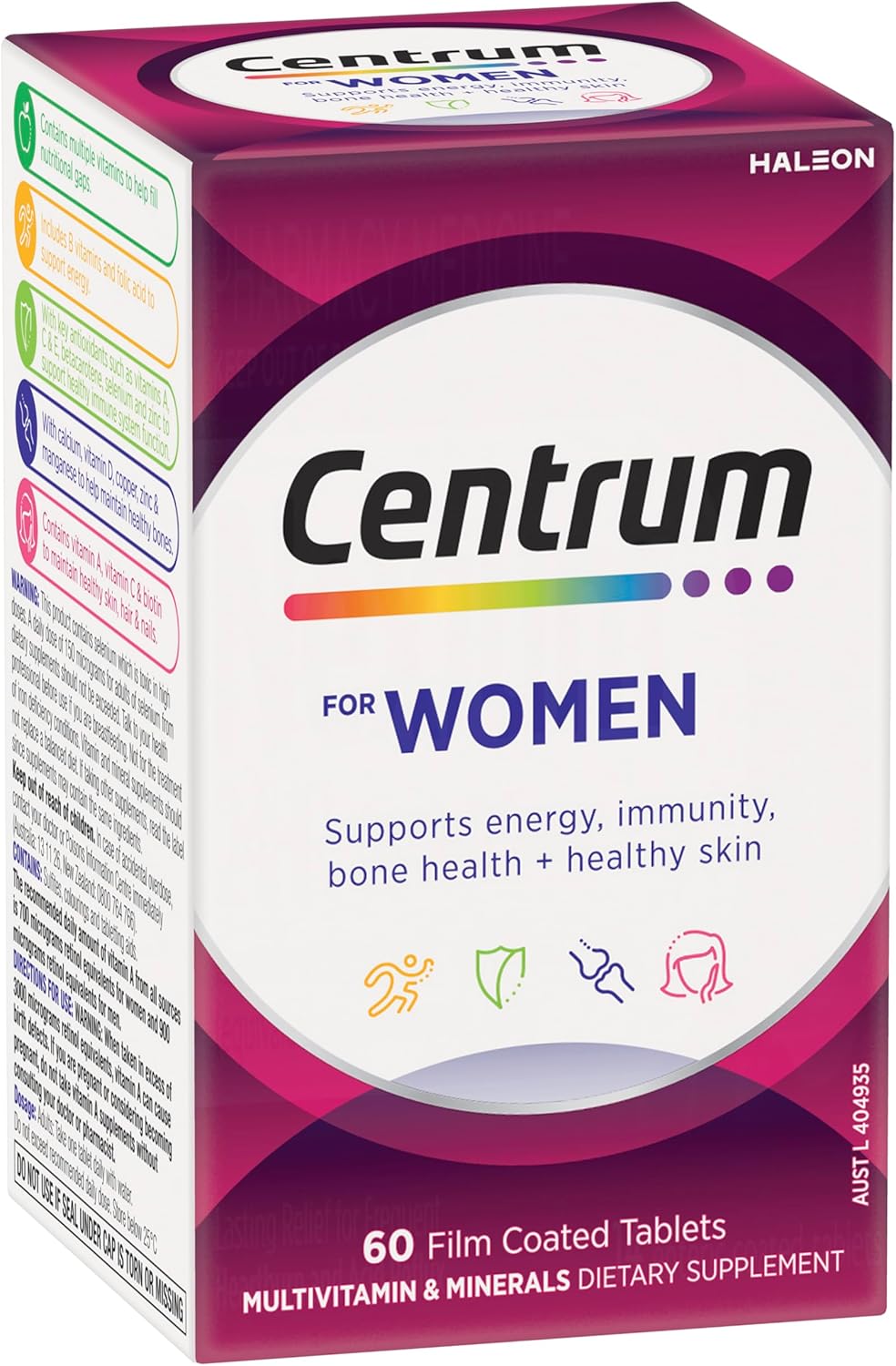 Centrum Women, Multi Vitamin & Minerals Supplement, 60 Tablets | Supports Energy, Immunity, Bone Health + Healthy Skin