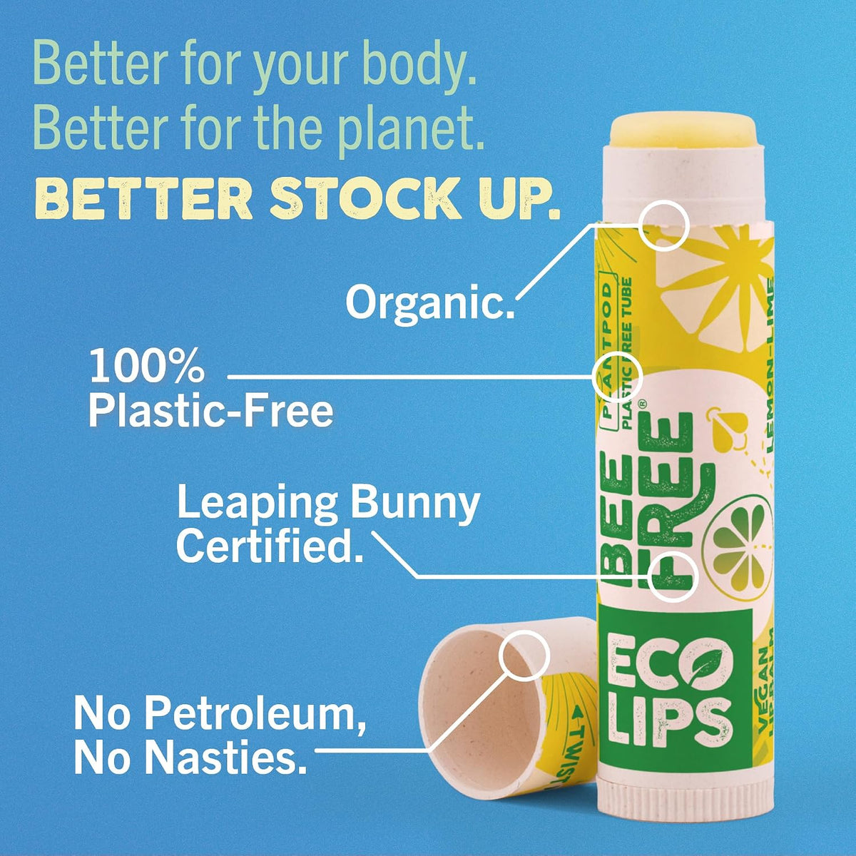 Eco Lips Bee Free Variety Vegan Lip Balm with Candelilla Wax, 3 pack | Nourishes Dry Lips | Plant-Based Ingredients | Cruelty Free | Long-Lasting Moisture | Cruelty & Petroleum Free