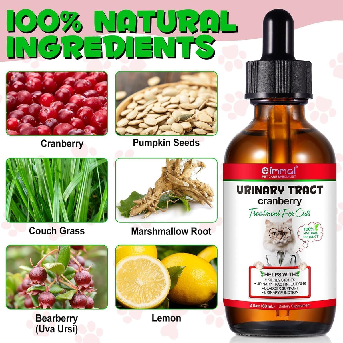NP- Cat UTI Support Drops – Natural Cranberry Supplement for Bladder & Kidney Health – Urinary Tract Infection Relief for All Breeds – Liquid Herbal Formula for Cats 60mL