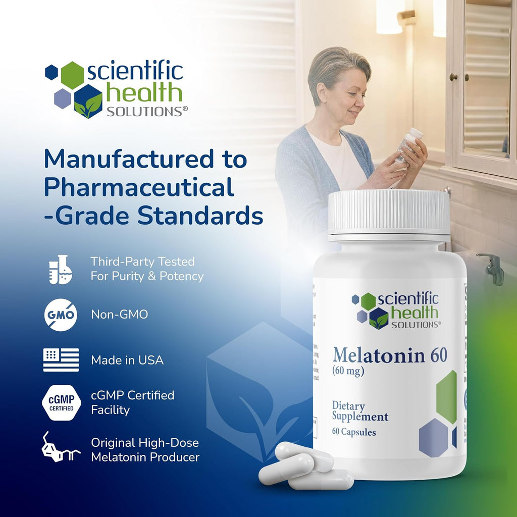 Melatonin 60mg High Dose Sleep Aid (1 Pack) | High Dose Melatonin Sleep Aid for Adults | Extra Strength, Non-Habit Forming, Drug-Free | Vegan, Non-GMO, Made in USA