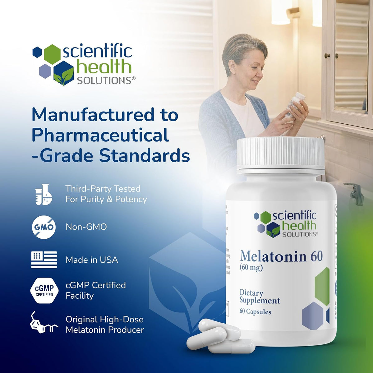 Melatonin 60mg High Dose Sleep Aid (1 Pack) | High Dose Melatonin Sleep Aid for Adults | Extra Strength, Non-Habit Forming, Drug-Free | Vegan, Non-GMO, Made in USA