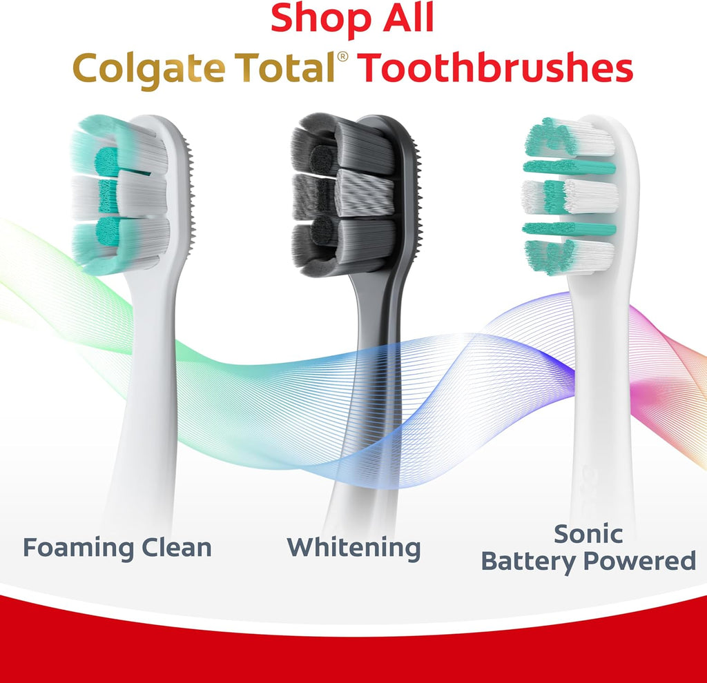 Colgate Total Foaming Clean Toothbrush, Soft, White, 2 Pack | Remove Plaque, Floss-Tip Bristles, Helps Reach Deeper Along the Gumline and Between Teeth, High-Density Soft Bristles