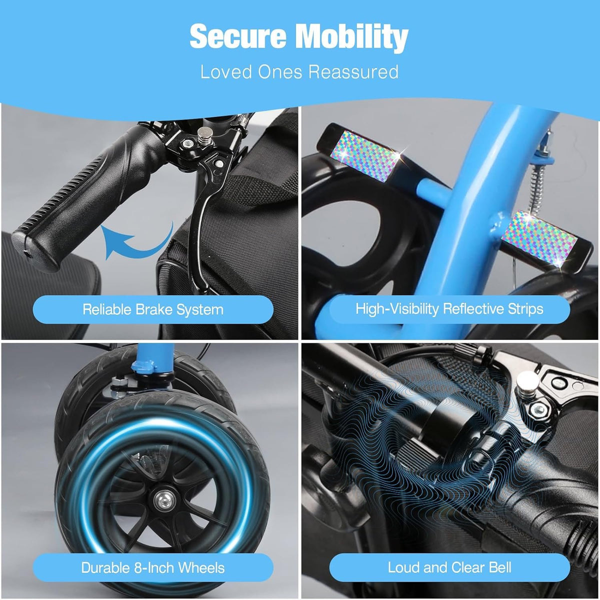 WHLICKS Foldable All Terrain Knee Scooter for Adults for Foot Injuries