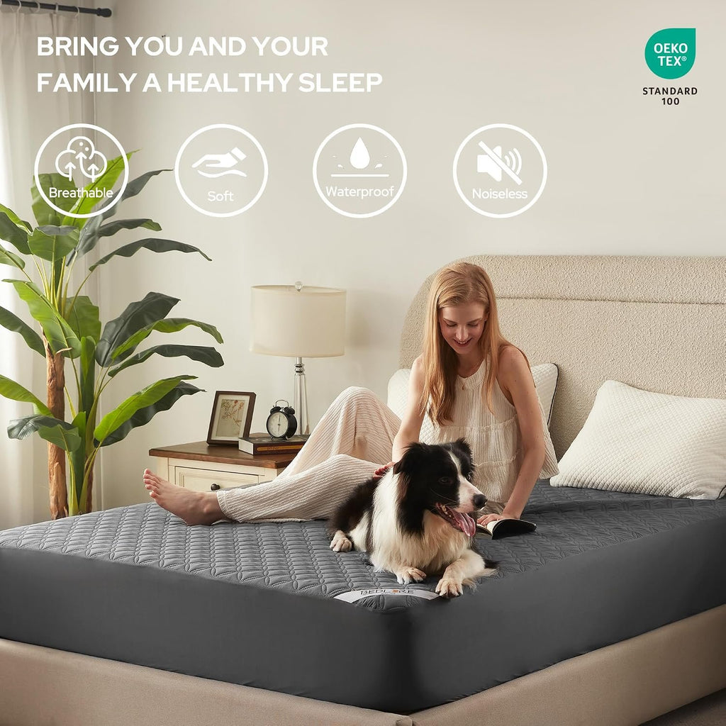 BEDLORE Waterproof Queen Size Mattress Protector, Deep Pocket Fit, Washable | Soft Noiseless Breathable Bed Mattress Cover Pad, Fits 6-18 Inch Deep Mattresses, Ideal for Home, Bedroom, Hotel, Gray