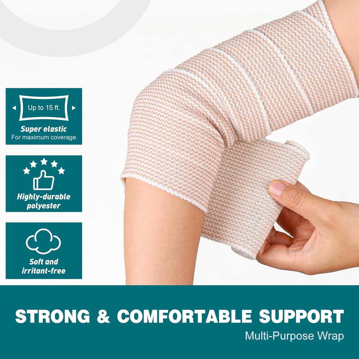 AZEN Premium 6 Pack Elastic Bandage Wrap 4 Inch, Compression Wrap Bandage for Legs, Lymphedema Wraps for Legs, Ankle, Knee, Tummy, Body, Latex-Free