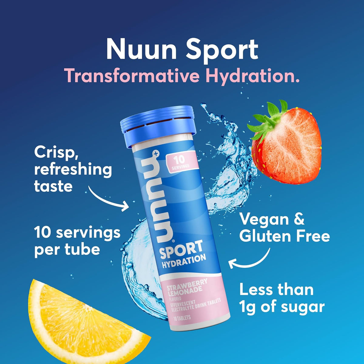 Nuun Sport Electrolyte Tablets, GF & Vegan, Strawberry Lemonade, 4 Pack | 40 Servings with Magnesium, Calcium, Potassium, Chloride & Sodium, Gluten Free & Vegan