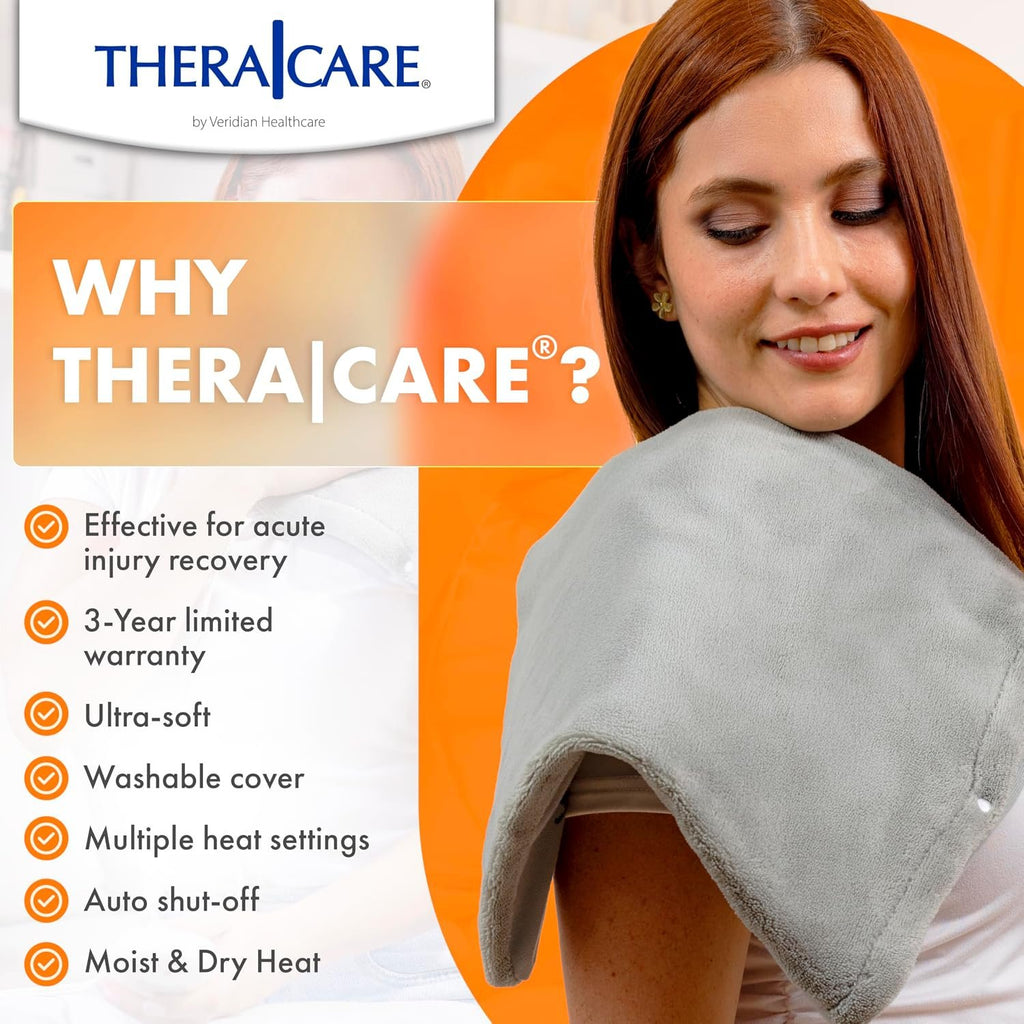 TheraCare Digital Heating Pad with LCD Controller, 12" x 15" | Moist & Dry Heat Therapy for Sore Muscles, 110°F–160°F Range, Programmable 30/60-Min Shut-Off, Washable Cover