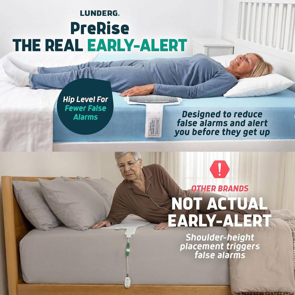 Lunderg Wireless Early Alert Bed Alarm System for Elderly & Fall Prevention | Alerts Caregivers Before They Get Up. No Loud In-Room Alarm To Frighten Your Loved One. Great For Dementia Care. US Company.