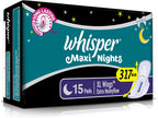 Whisper Maxi Overnight Sanitary Pads - XL Wings (15 Count)