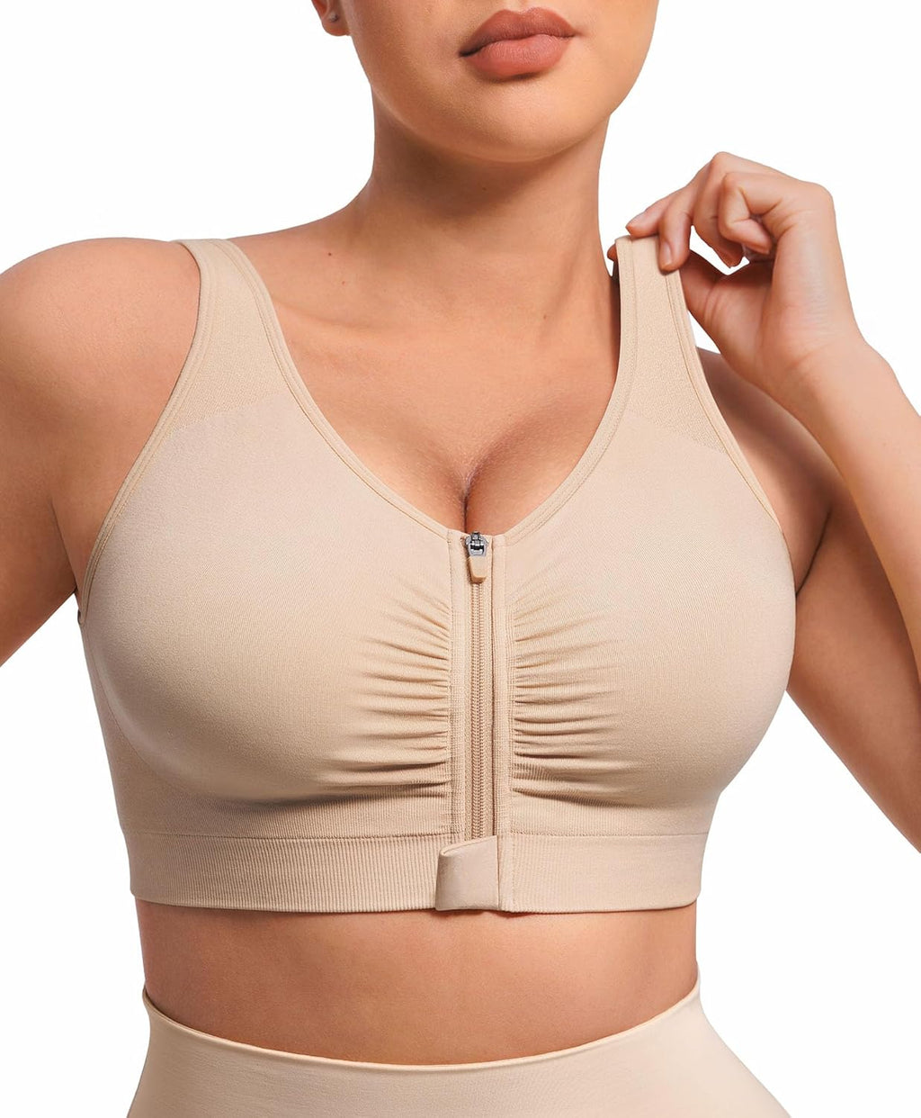 FeelinGirl Zip Front Closure Bras for Women No Underwire Compression Post Surgery Bra with Wide Adjustable Straps