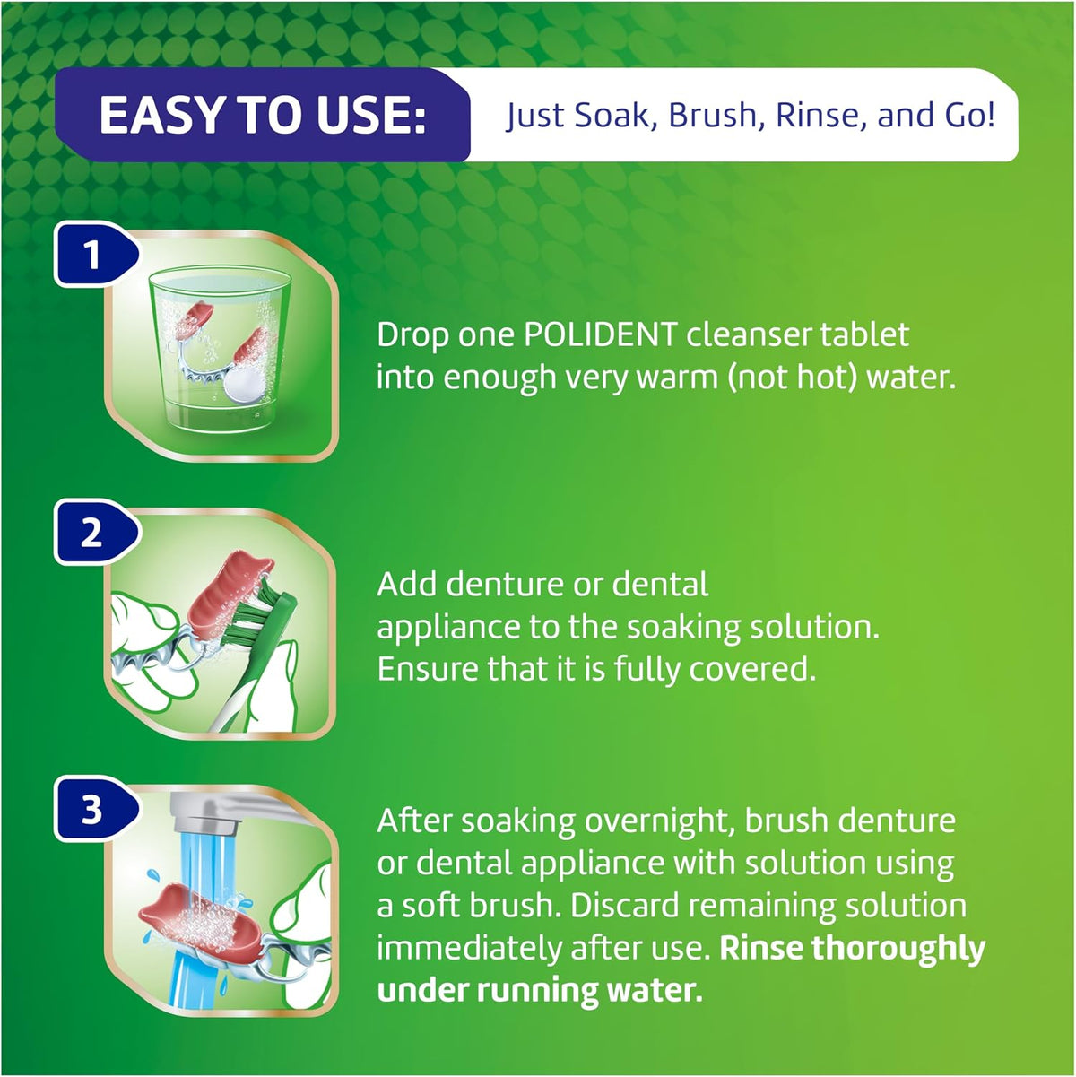 Polident Antibacterial Dental Appliance Cleanser Tablets, 90 Count (2 Pack)